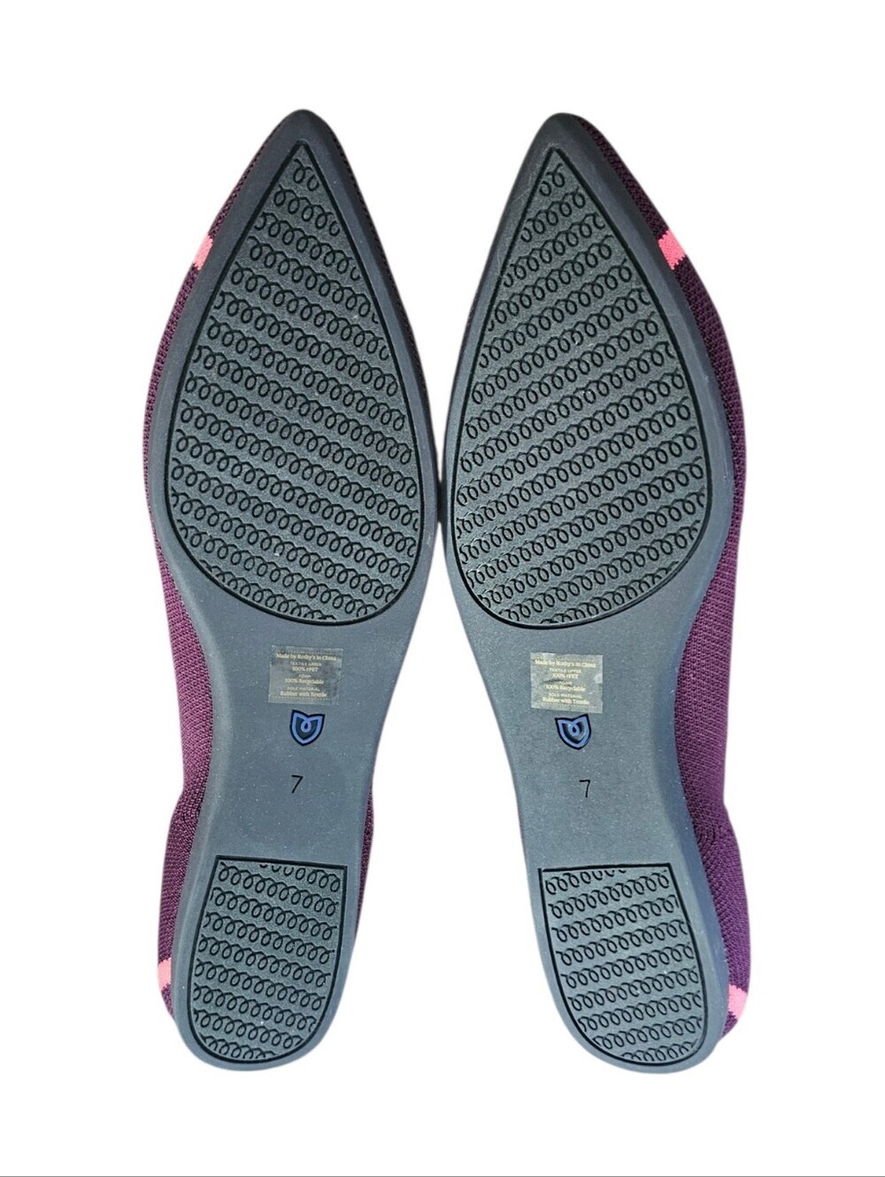 NEW Rothy’s The Point Toe Ballet Flat Slip-On in Maroon Neon Stripe Size W7 - Picture 2 of 6